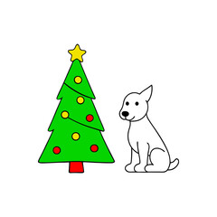 christmas tree with dog vector illustration