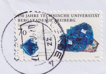 Fluorite mineral on a 2015 Germany postage stamp.