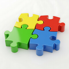 Fototapeta premium Colorful interlocked puzzle pieces illustrating teamwork cooperation and problem solving solutions