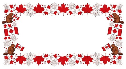Festive Canada Day Border: Beavers, Maple Leaves, and Fireworks