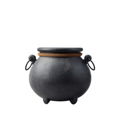 Vintage Black Cooking Pot with Two Handles and Twine Decoration for Rustic Kitchen Decor and Culinary Use Transparent background or PNG
