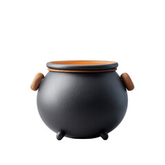 Black Cauldron with Wood Handles, Isolated on a White Background for Halloween and Cooking Themes Transparent background or PNG