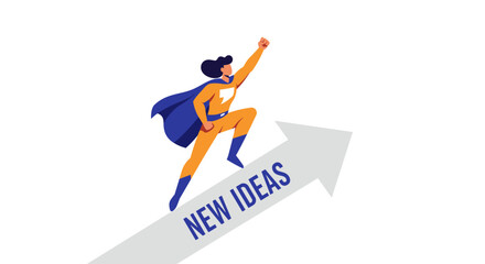 Empowering new ideas with superhero - conceptual illustration on innovation and creativity vector illustration