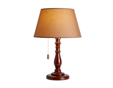 Brown desk lamp isolated on white, classic table lighting.