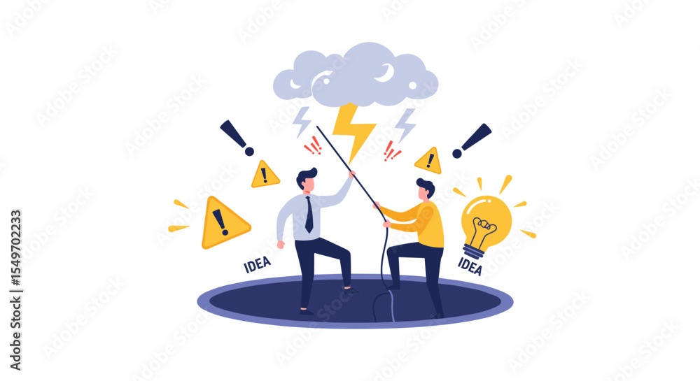 Poster creative collaboration and problem solving concept with brainstorming and innovation for business de