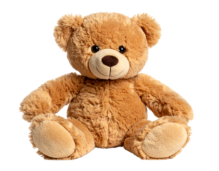 Teddy bear isolated on white, classic plush toy for kids.