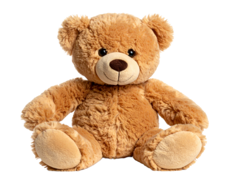 Teddy bear isolated on white, classic plush toy for kids.
