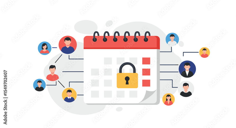 Poster secure online team management and scheduling concept for effective collaboration design vector illus