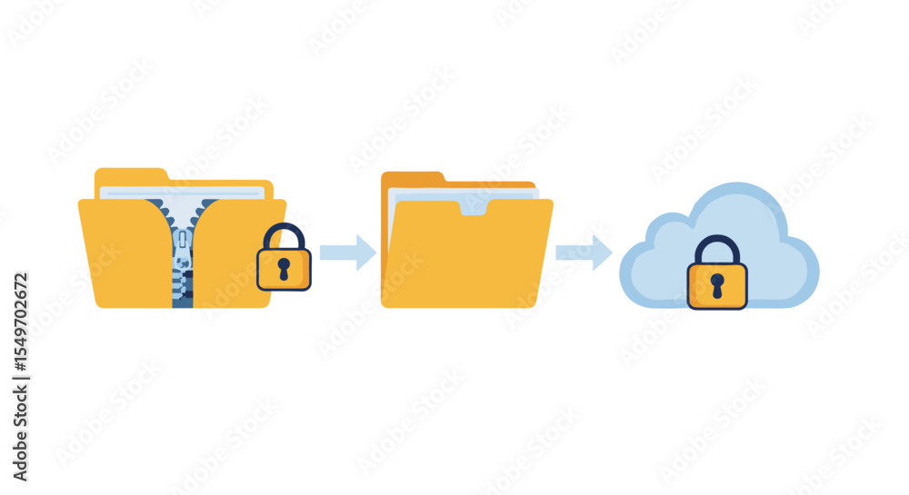Aufkleber secure data transfer process with locked folders and cloud storage concept illustration vector illus