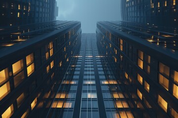Vibrant Image of Low Angle View of Modern Tall Buildings Reaching Up