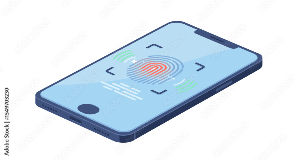 Poster smartphone fingerprint authentication concept for security design vector illustration