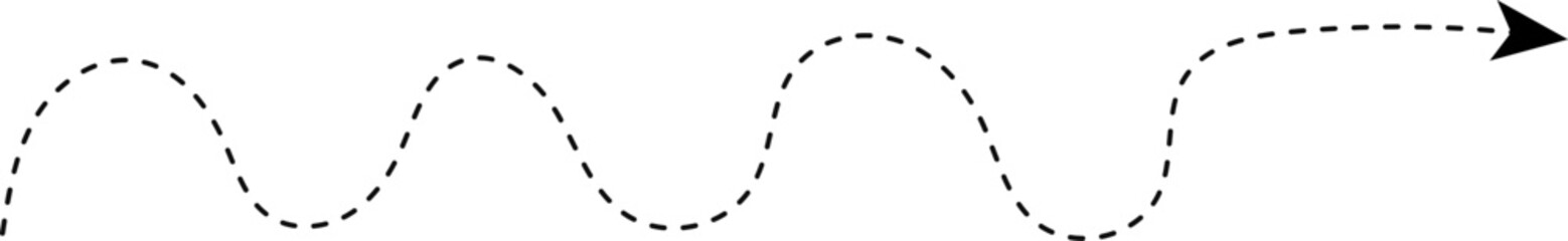 Dashed curved arrow ending in a forward-facing spiral curl.