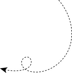 Curved dashed arrow with a single compact loop in its form.