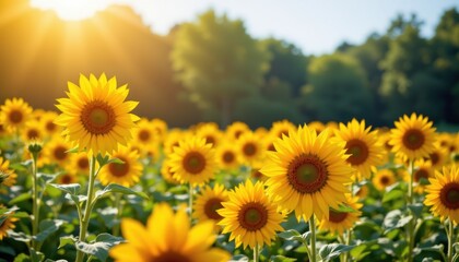 Obraz premium Radiant sunflower field in bloom nature photography bright summer day vibrant colors scenic view