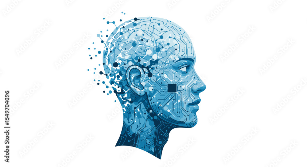 Poster digital human head with circuitry and microchip concept for futuristic design vector illustration