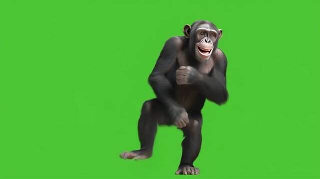 Dancing Chimpanzee on Green Screen Background