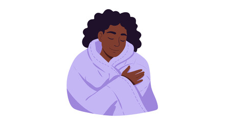 Serene woman wrapped in cozy blanket for relaxation and comfort illustration vector illustration