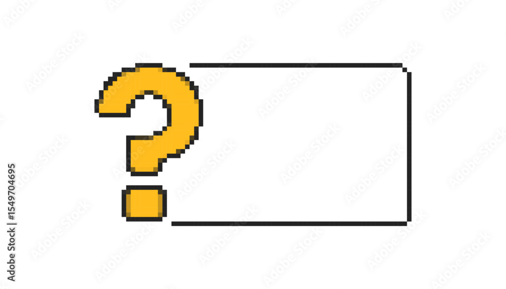 Poster yellow pixelated question mark inside a bold outlined box, illustrating curiosity or missing input i
