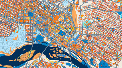Naklejka premium Colorful Richmond Street Map with Labels and Buildings