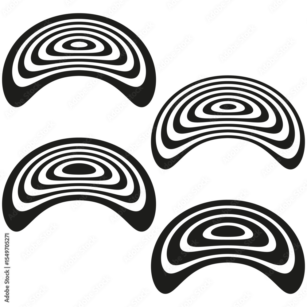 Poster spiral shell shapes. curved line elements. black swirl patterns. vector organic forms.