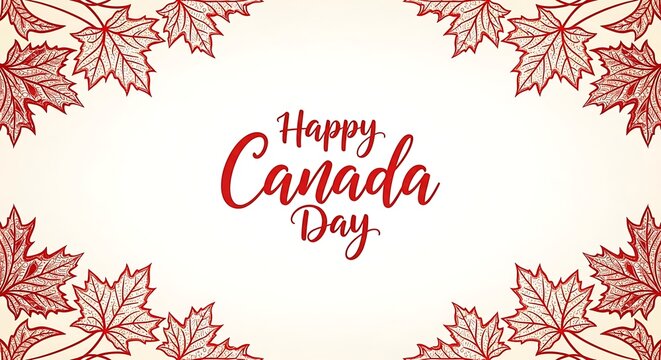 Intricate Red Maple Leaf Border: Happy Canada Day Greeting - Powered by Adobe