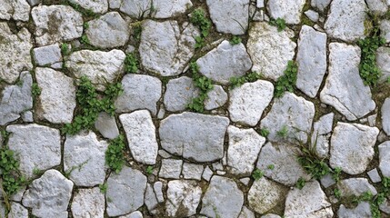 Obraz premium Ancient stone pavement with green plants