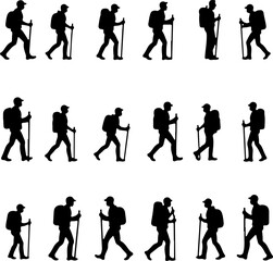 Fototapeta premium Hikers Silhouette Standing on Mountain Peak vector