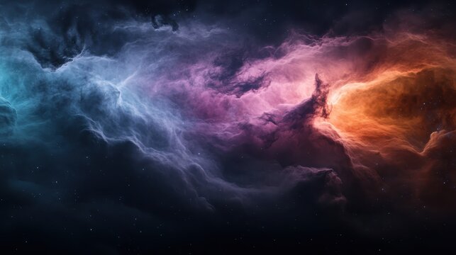 A stunning view of a cosmic nebula, swirling with vibrant colors, illustrating the beauty and mystery of the universe in an abstract and artistic form. - Powered by Adobe