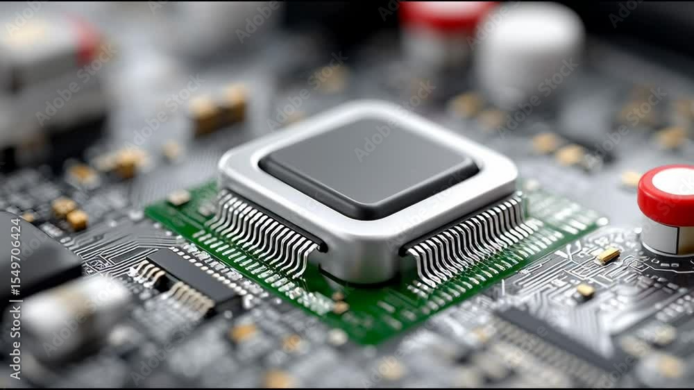 Aufkleber microchip technology: a macro perspective of a state-of-the-art microchip, highlighting the intricat