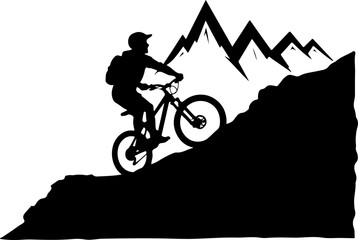 Mountain Biker Riding Uphill on Rugged Terrain vector