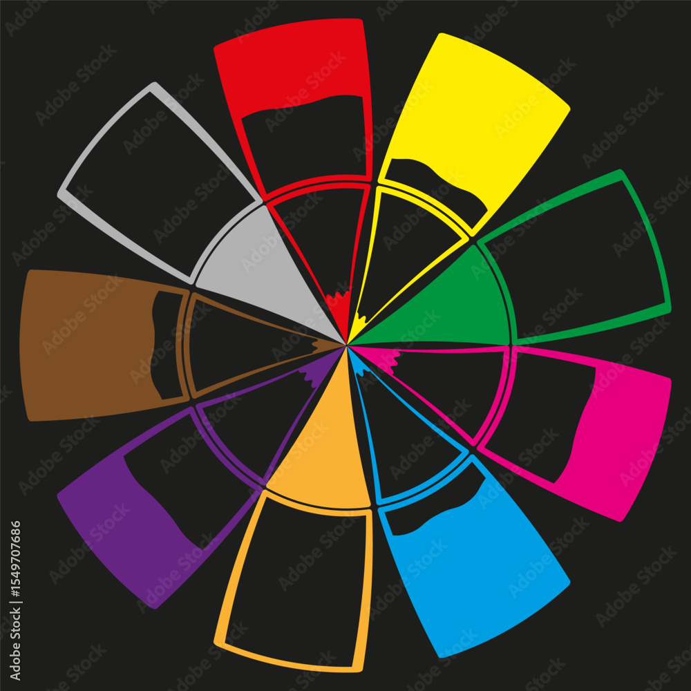 Poster vibrant color wheel. artistic fan array. bright spectrum blend. vector rainbow palette