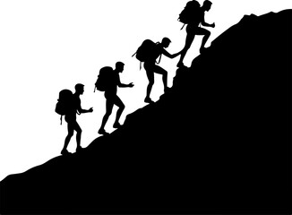 Hiking Hikers Standing on Mountain Peak  Silhouette  vector graphics
