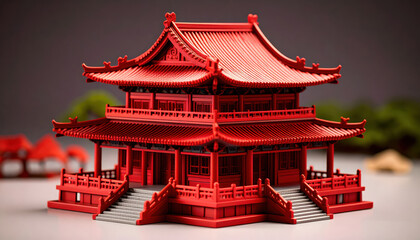 Obraz premium detailed red model of Chinese ancient architecture, showcasing intricate design
