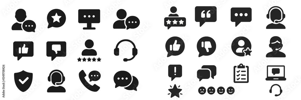 Poster Collection of customer service and communication icons representing various interactions and support tools in a digital environment