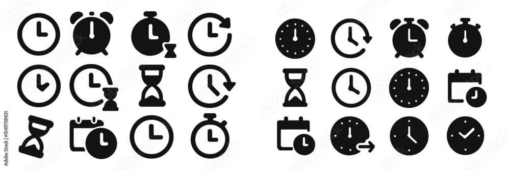 Aufkleber Various clock and timer icons representing different concepts of timekeeping and scheduling in minimalist design style