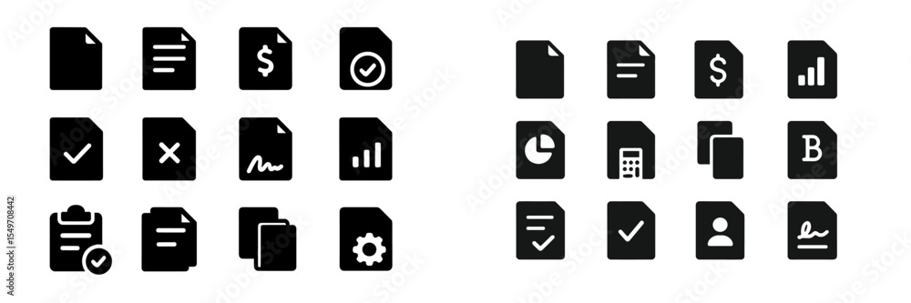 Poster Collection of black document icons representing various tasks and functions in a digital workspace setting