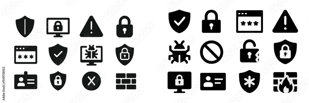 Poster Security icons representing online protection and data privacy measures in a digital environment