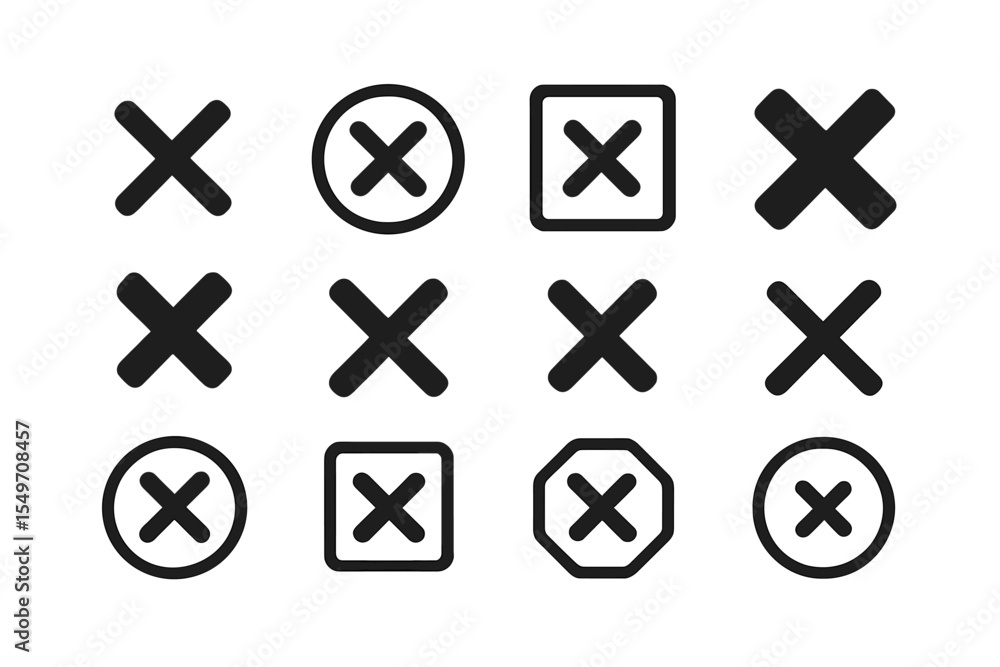Poster Various black symbols representing different styles of crosses on a white background for design and decoration uses