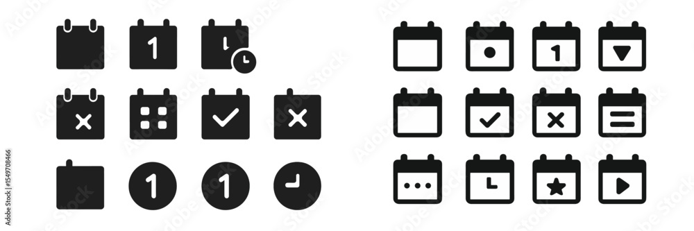 Aufkleber Calendar icons depicting various tasks and schedules in black and white design for digital applications