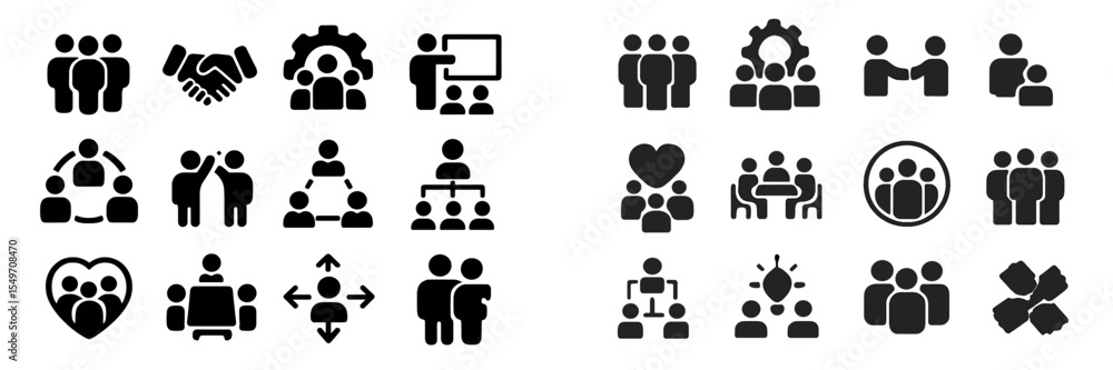 Poster Collection of diverse teamwork and collaboration icons representing various concepts for effective communication