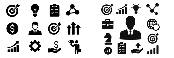 Naklejka na ściany i meble Business strategy concepts with growth symbols and professional icons in black and white design