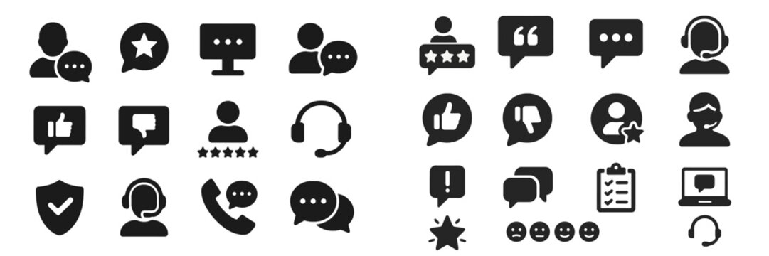 Collection of customer service and communication icons representing various interactions and support tools in a digital environment