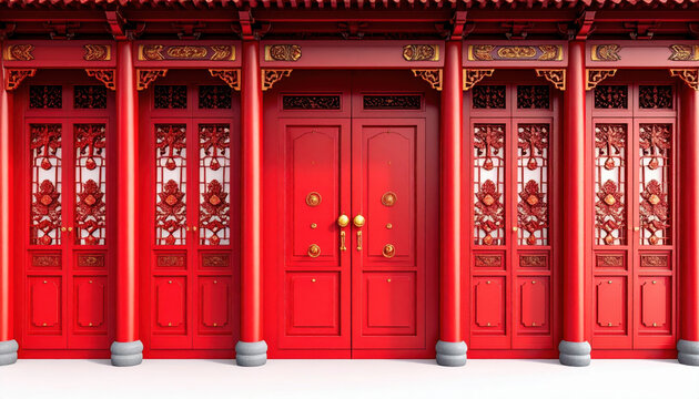 Traditional red doors with intricate designs in Chinese architecture