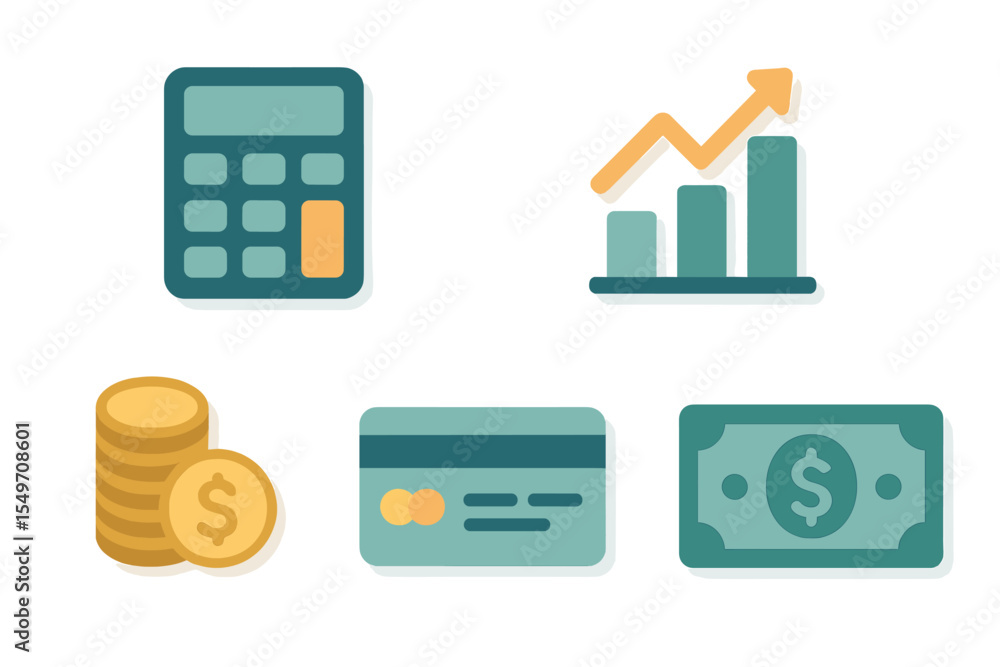 Poster financial tools and symbols of money management concepts displayed in a minimalist style for budgeti