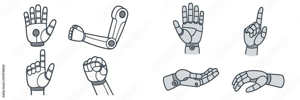 Poster Robotic hands showcase various gestures in a modern design, emphasizing versatility and technology