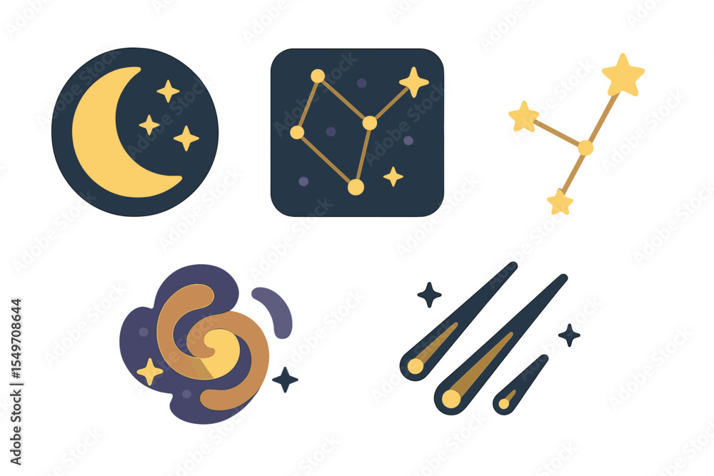Aufkleber Explore celestial themes with lunar icons and constellation patterns in a cosmic design style