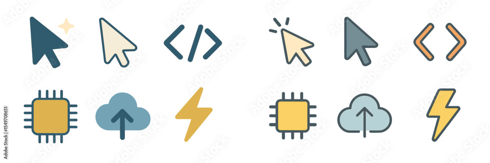 Poster Various colorful cursor and technology icons designed for digital interfaces and software applications