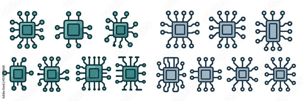 Poster Designs of various circuit board layouts displayed in an organized grid with different styles and patterns