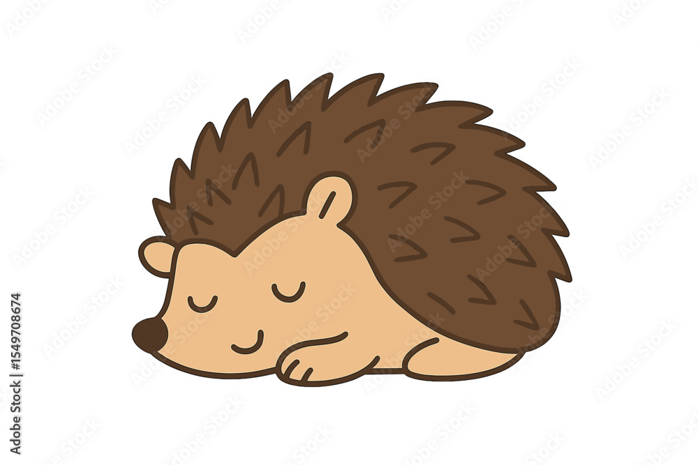 Poster cute cartoon hedgehog resting peacefully in a relaxed pose on a white background with a simple desig