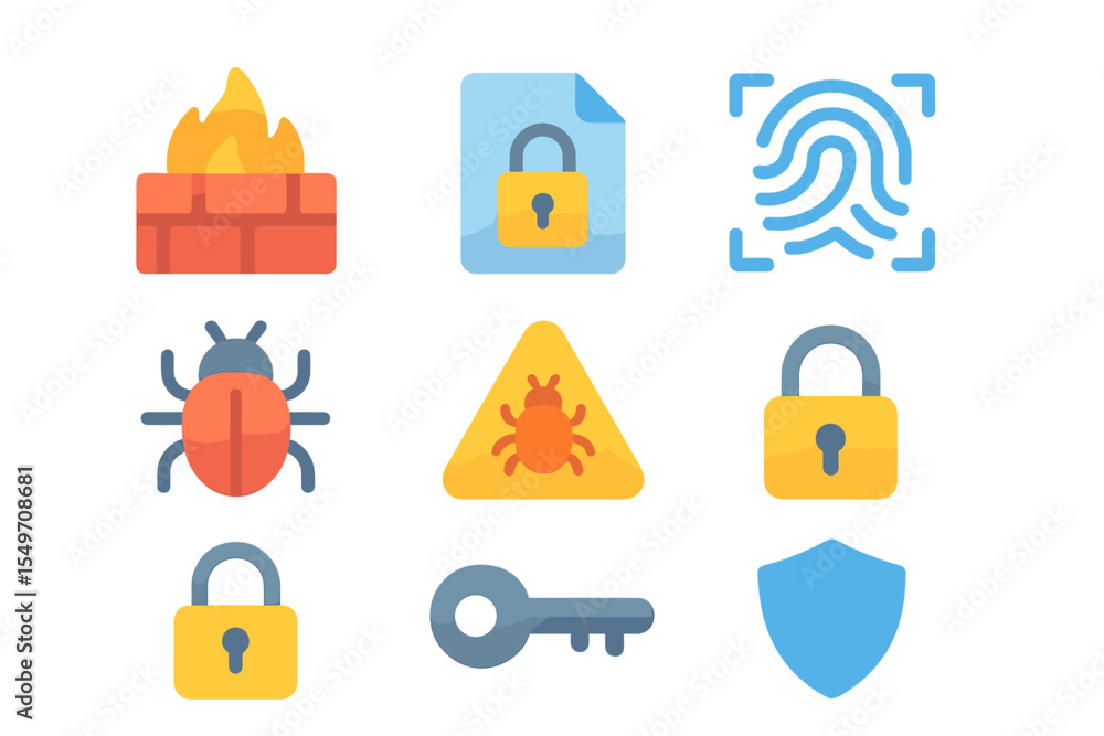 Aufkleber Visual symbols representing cybersecurity concepts such as protection, threats, and secure access control